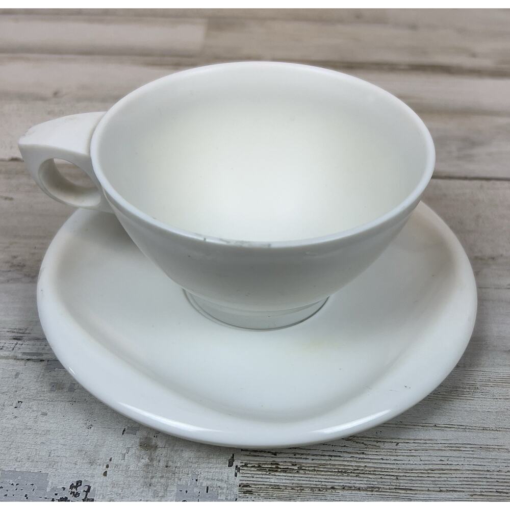 Vintage Boonton Ware White Melamine Cup & Saucer Set Mid Century MCM USA